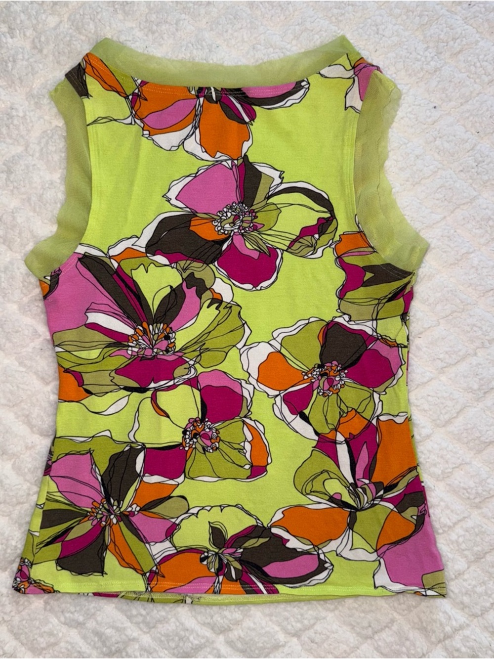 Y2K Kay Celine Lime Floral Sleeveless Top - Picture 4 of 4